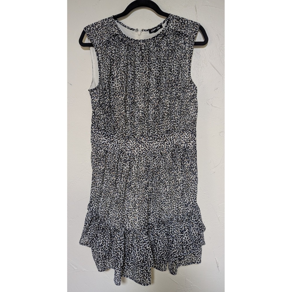Express Women's Dress Medium Animal Print Gathered Waist with Ruffled Bottom